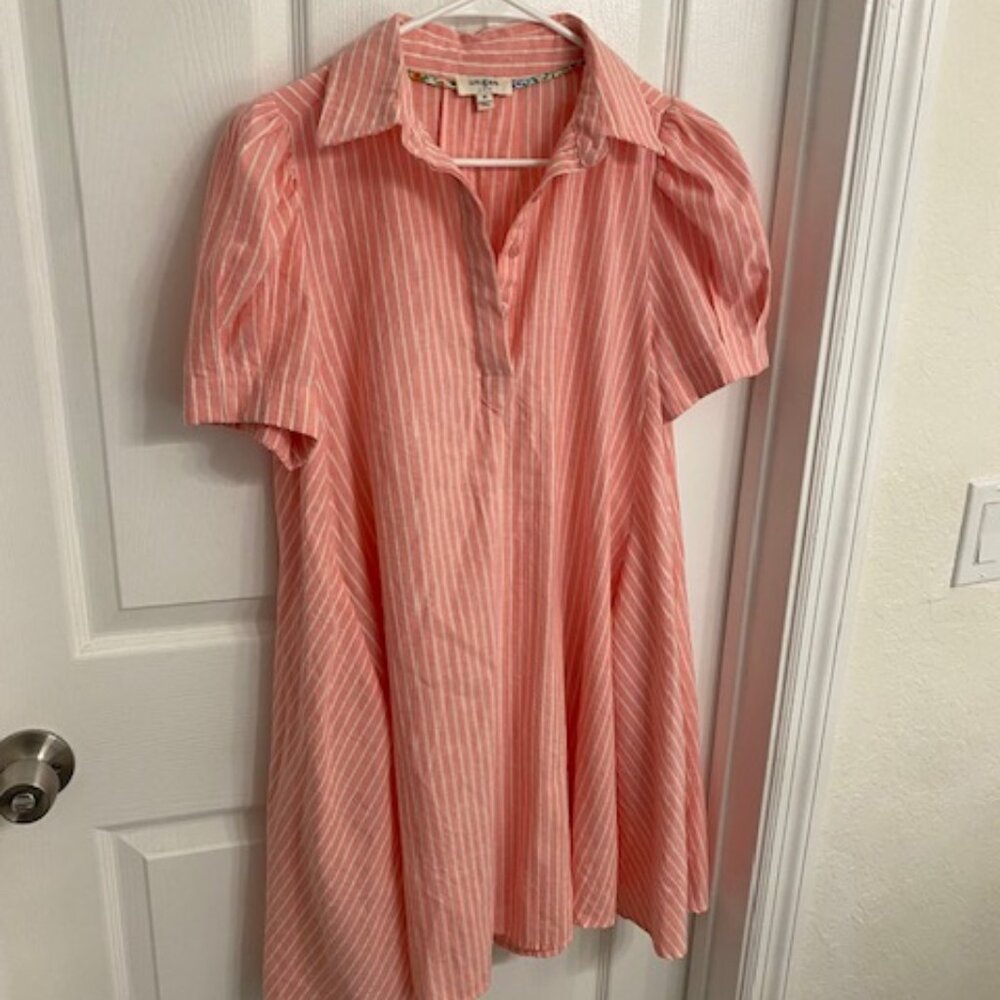 Umgee Coral/White striped Button Down A-line Dress Size M